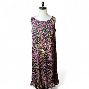 Studio I Black Floral Print Sleeveless Maxi Dress Ruffle Hem Women 16W
